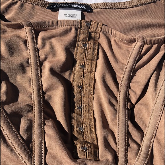 mocha cropped corset imitation long sleeve shirt - Picture 5 of 5